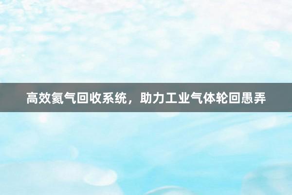 高效氦气回收系统，助力工业气体轮回愚弄
